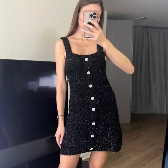 Zara Tweed Mini Dress Eyelash Metallic Knit Jewel Button Blogger favorite - Picture 7 of 14